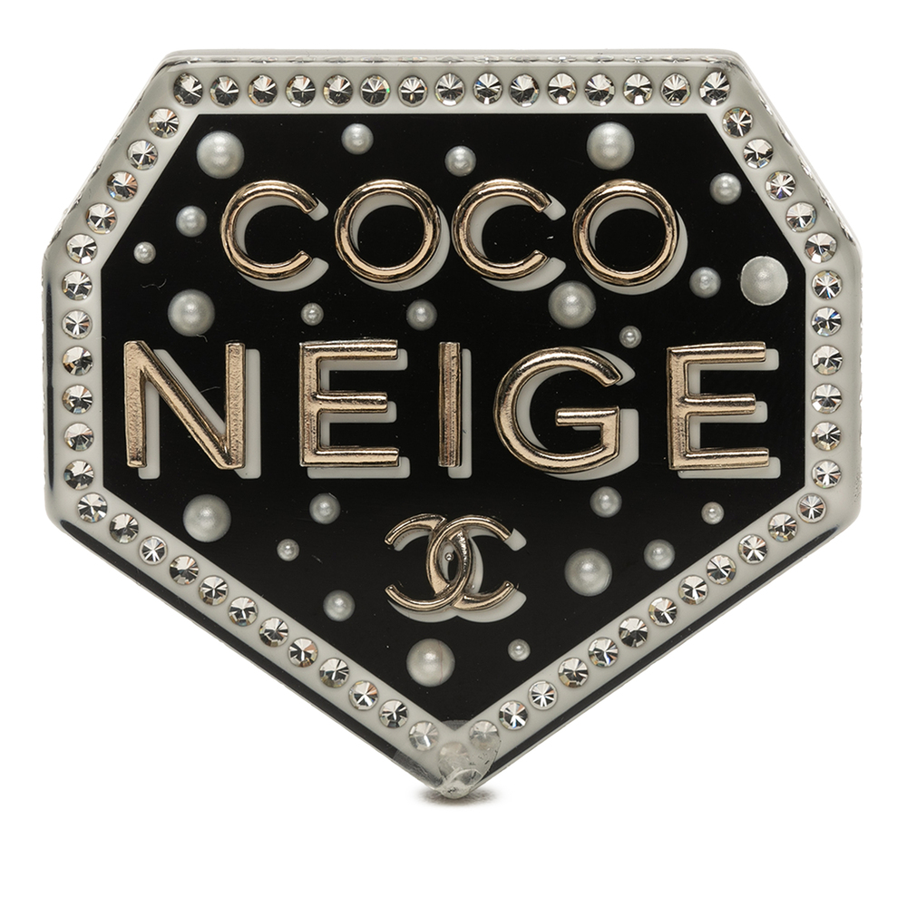 Pre-Loved Chanel CC Resin Strass and Faux Pearl Coco Neige Pin Brooch
